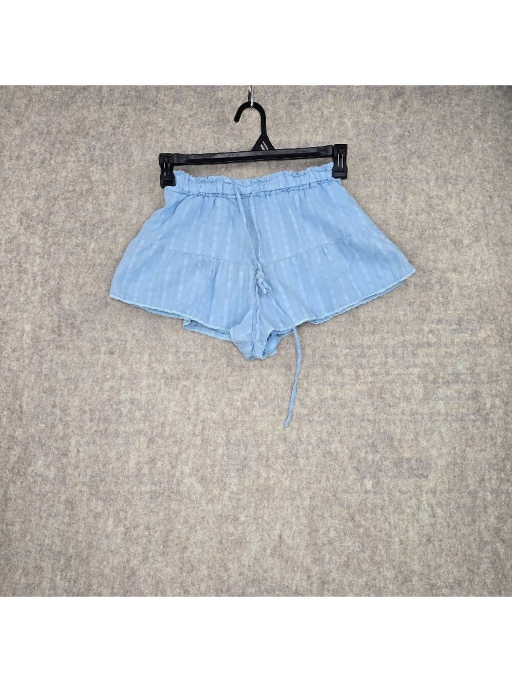 Blue Ruffle Hem Striped Cotton Shorts For Women S